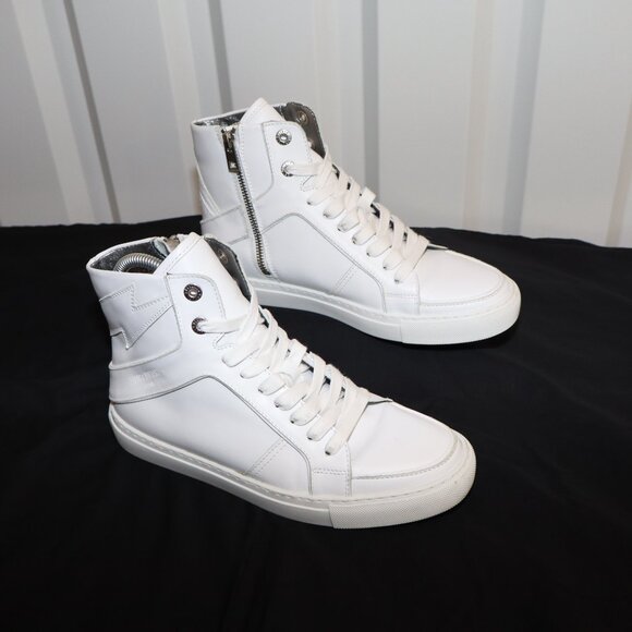 Zadig & Voltaire Womens Flash High Top Sneakers White Size EU 39 US 8 Lace Zip - Picture 2 of 12